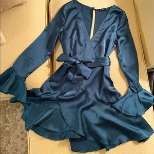 Silk Blue Long Sleeve Dress